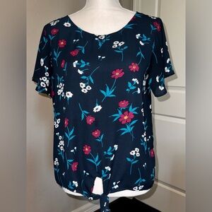 Krazy Kat Women's Floral Blouse Navy Size Medium